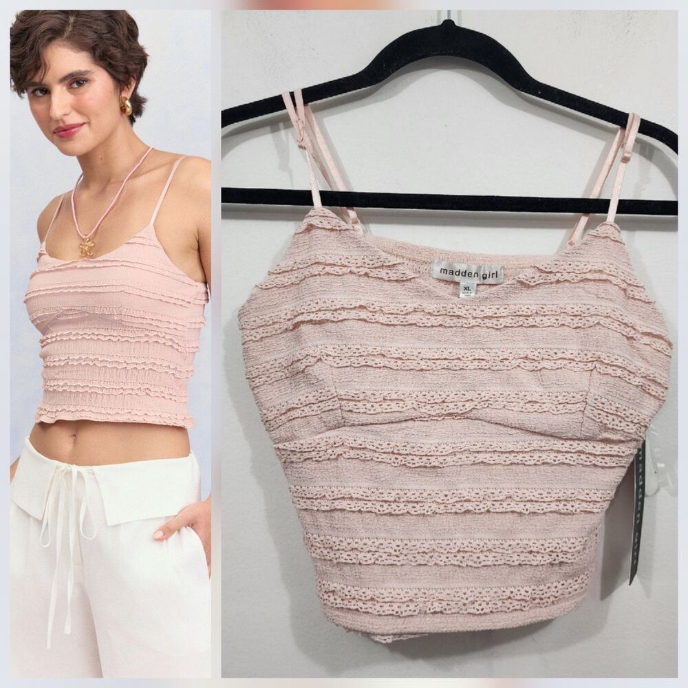 Hot Topic Madden Girl Tiered Lace-trim Cropped Camisole Cami Pale Pink Womens XL